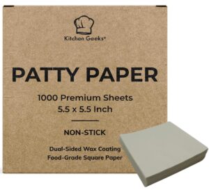 kitchen geeks hamburger patty paper - 1000 wax paper 5.5 x 5.5 inch square sheets for burger press maker patties, baking, candy