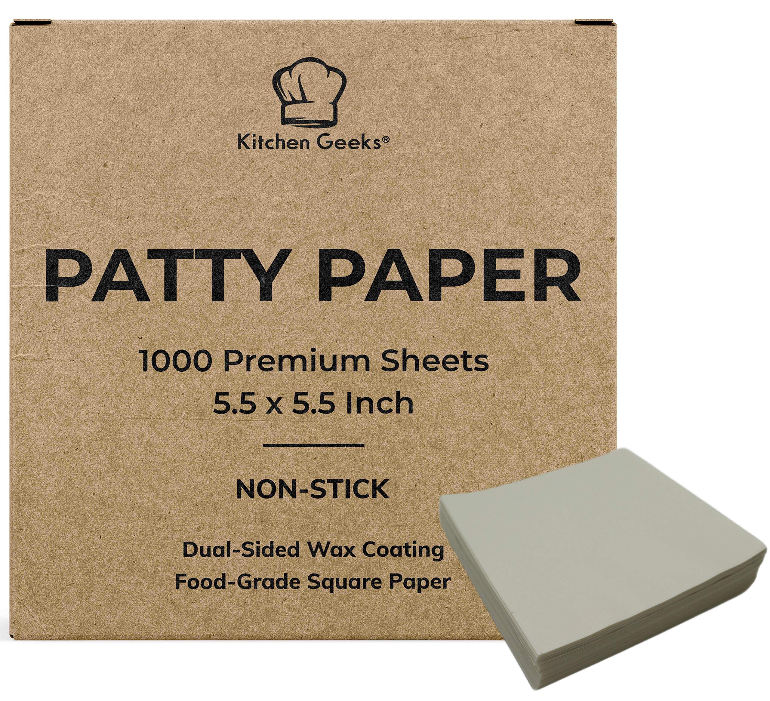 Kitchen Geeks Hamburger Patty Paper - 1000 Wax Paper 5.5 x 5.5 Inch Square Sheets For Burger Press Maker Patties, Baking, Candy