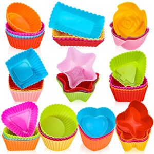 silicone cupcake liners, 40pcs silicone cupcake baking cups reusable muffin liners, 10 shapes