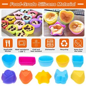 Silicone Cupcake Liners, 40Pcs Silicone Cupcake Baking Cups Reusable Muffin Liners, 10 Shapes