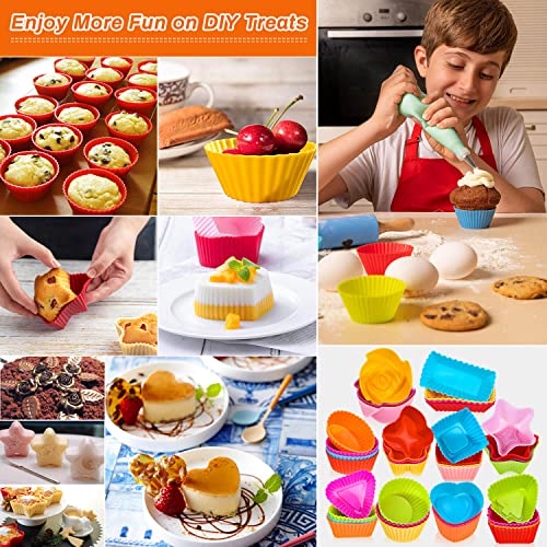 Silicone Cupcake Liners, 40Pcs Silicone Cupcake Baking Cups Reusable Muffin Liners, 10 Shapes