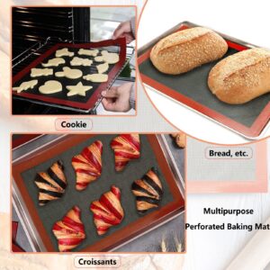 Perforated Baking Mats, 2 PCS Eclair Silicone Mat for Half Sheet, Non-Stick Reusable Oven Liners for Making Bread/Pizza/Pastry/Cookie 11 5/8" x 16 1/2"