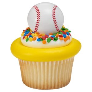 NCS 3D Baseball Cupcake Rings, White - 12 Count - 8823