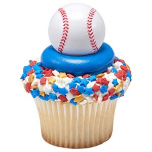 NCS 3D Baseball Cupcake Rings, White - 12 Count - 8823