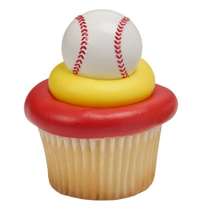 NCS 3D Baseball Cupcake Rings, White - 12 Count - 8823