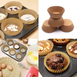 STARUBY Cupcake Liners Unbleached Muffin Liners Greaseproof Paper Baking Cups Natural Paper Cupcake Liners Standard Size Cup for Baking Muffin and Cupcake, Natural Color,300 PCS