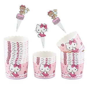 chefmade hello kitty girl muffin liners, 25pcs 2oz non-stick cupcake paper baking cups for oven baking 2.4" x 2"