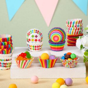 600 count Cupcake Baking Cups Muffin Cupcake Liners Candy Cup Mini Colorful Cupcake Wrappers Rainbow Combo Disposable Baking Cups Set for Birthday Party Wedding Cake Paper Cup Greaseproof Paper