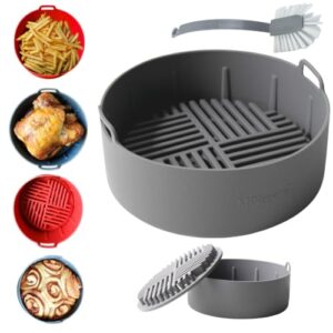 mikapana silicone air fryer liners reusable for air fryer basket sturdy strong kitchen gadgets air fryer accessories airfryer liners silicone bowl for air fryer oven bpa free (grey - 8.6")