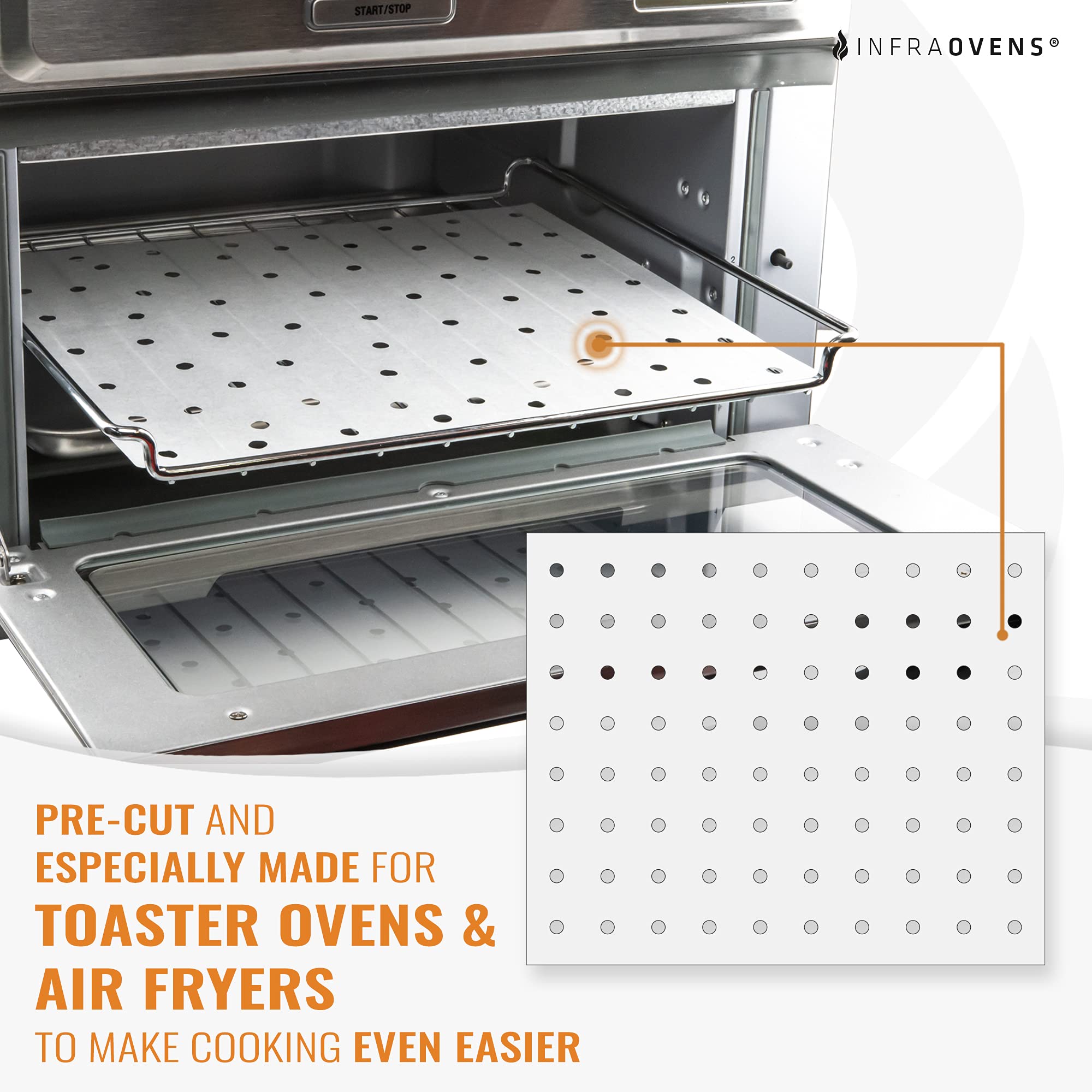 Parchment Paper Sheets for Toaster Oven Air Fryer 9 x 11 Compatible with Gowise, Cuisinart, Black Decker, Emeril Lagasse, Breville + More, Perforated Non-Stick Paper Liners for Cooking on Oven Rack