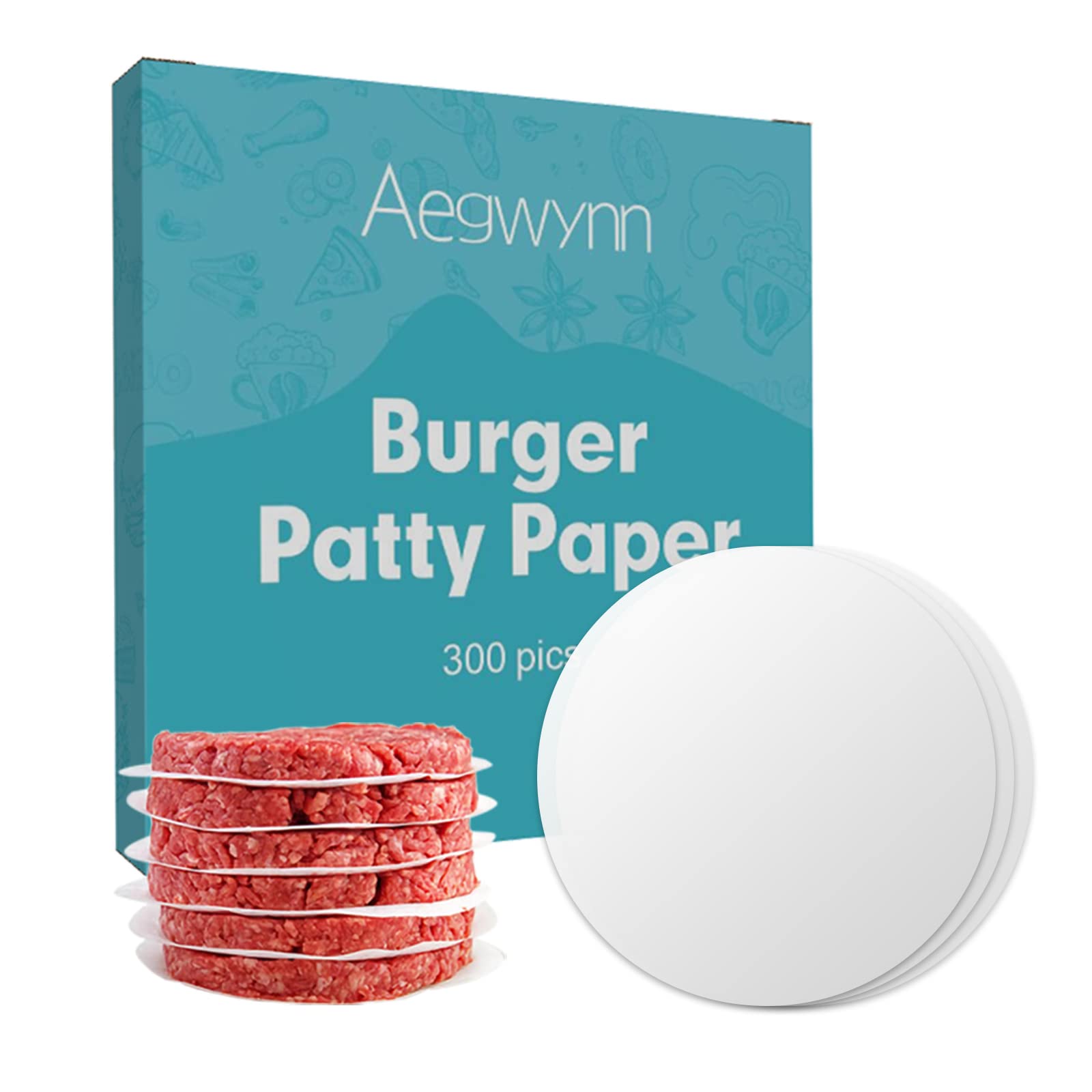 Aegwynn Hamburger Patty Paper Round 4.5 Inch 300 Pcs, Parchment Burger Papers Non Stick Easy to Remove Separate Frozen Pressed Patties (4.5 Inch)