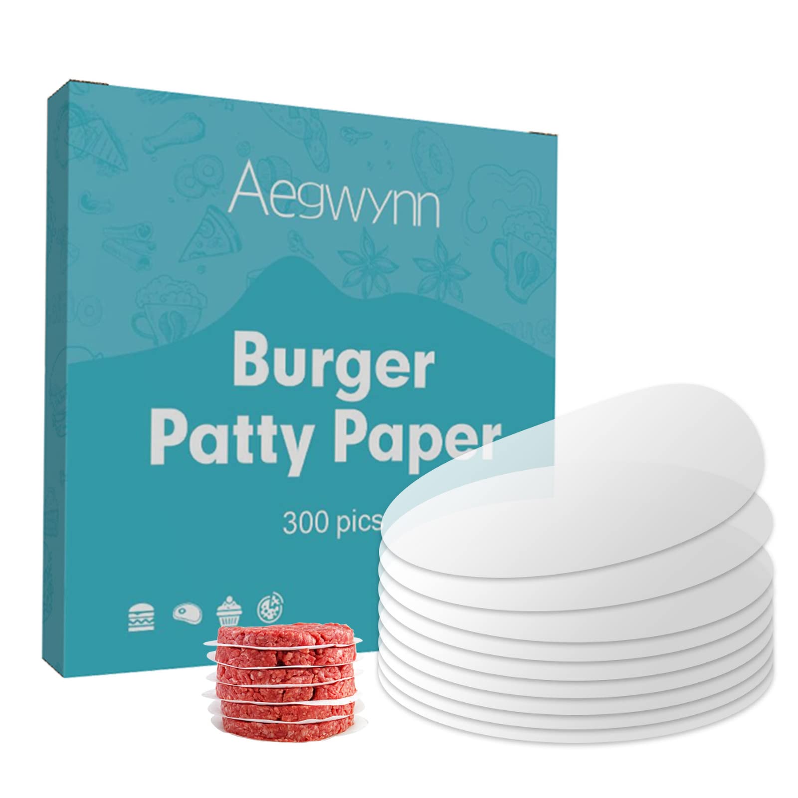 Aegwynn Hamburger Patty Paper Round 4.5 Inch 300 Pcs, Parchment Burger Papers Non Stick Easy to Remove Separate Frozen Pressed Patties (4.5 Inch)