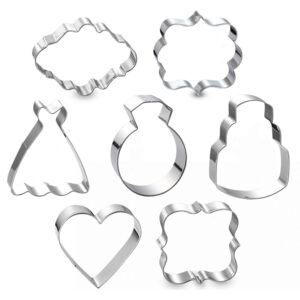 wedding cookie cutter set-7 piece-3 inches-heart, diamond ring, wedding cake,wedding dress, rectangle, square and oval plaque cookie cutters molds for bridal shower engagement
