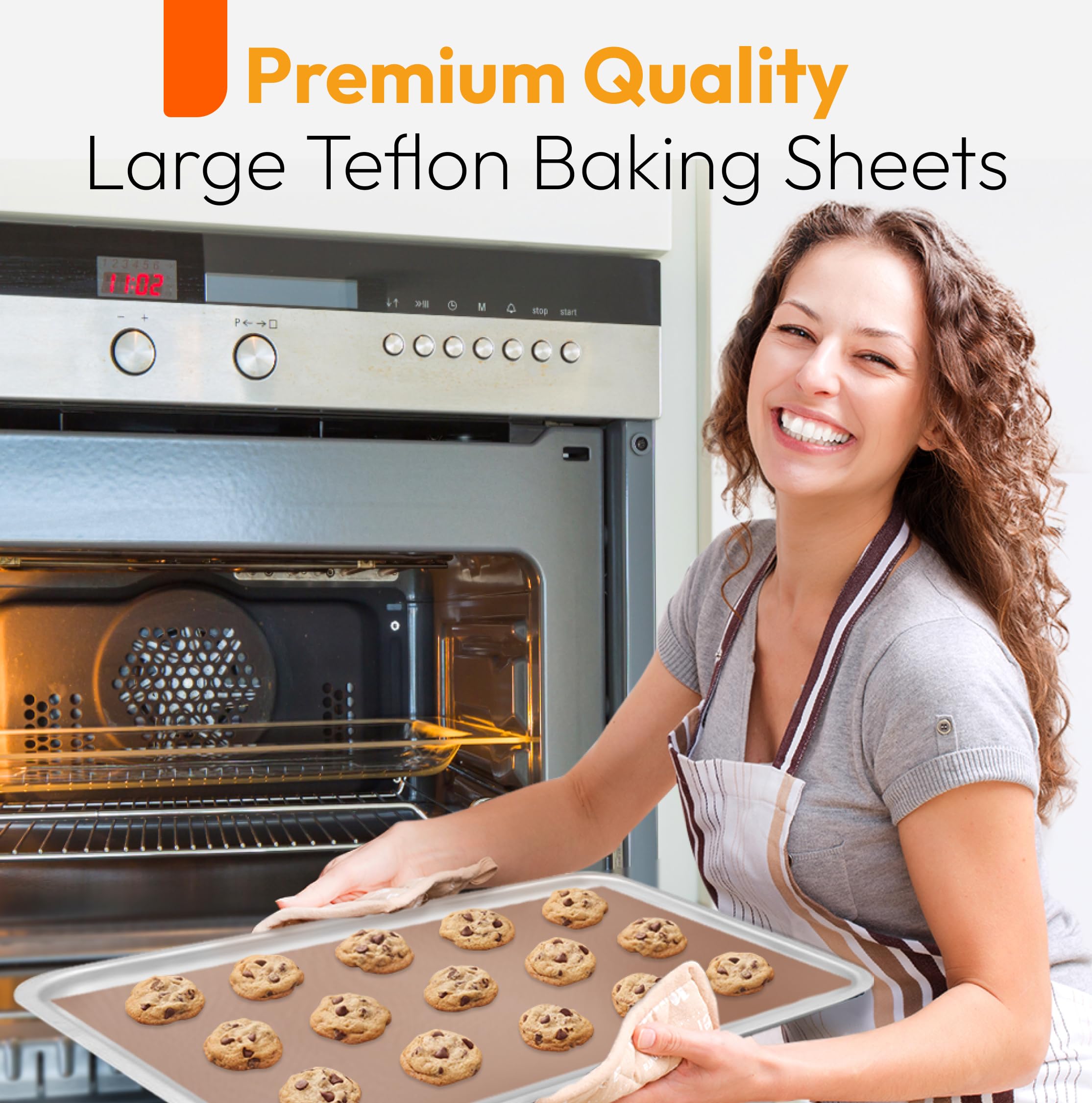 Teflon Sheets for Heat Press and Baking - Reusable PTFE Oven Liners, Premium Teflon Sheet for Baking - Heat Resistant Teflon Sheet - Food Safe, BPA & PFOA Free - Large 16" x 20” (3-Pack)