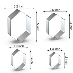 Long Hexagon Cookie Cutter Set Large - 5 Inch, 4 Inch, 3 Inch, 2 Inch - Geometric Gem Cookie Cutters Shapes Molds - Stainless Steel