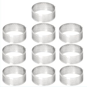 10 pcs 1.98 inch stainless steel tart ring, heat-resistant perforated cake mousse ring, round ring baking doughnut tools 5cm