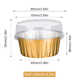 Disposable Ramekins with Lids, 25 Pack/ 5 oz Gold Aluminum Foil Dessert Baking Cups, Reusable Cupcake Liners Pudding Cups for Wedding, Christmas, Kitchen, Party, Various Holiday Parties