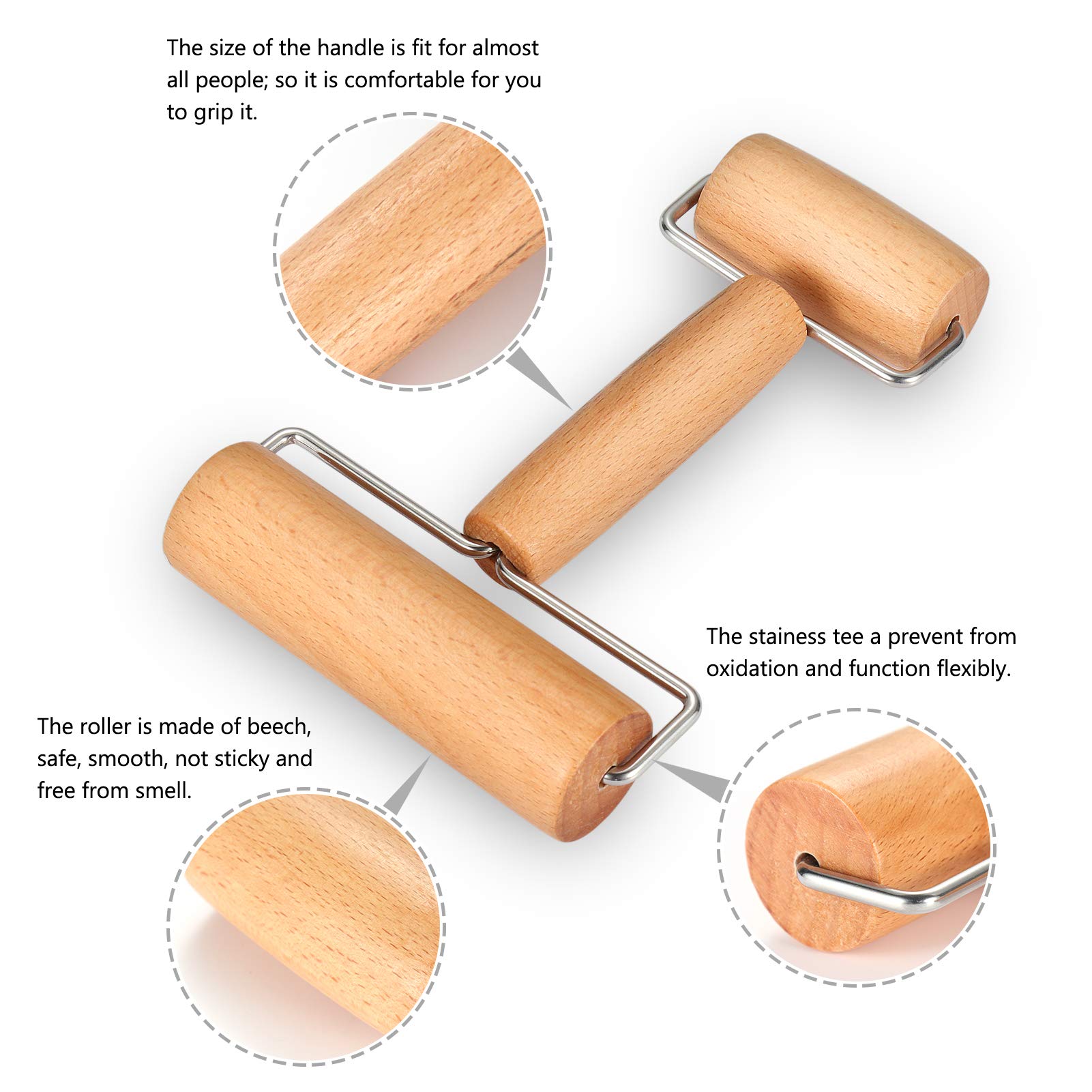 Pizza Roller, 2 Pieces Pizza Dough Roller, Wooden Pasta Rolling Pins Dough Baker Roller Set for Home Kitchen Baking Cooking, Non-Stick Time-Saver Rolling Pin