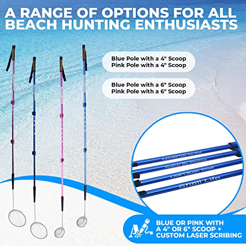 Sand Dipper Full Size Beach Scoop Shovel & Sifter Tool for Beachcombing – Adjustable Sea Glass, Shell, Shark Tooth Sifter for the Beach – Can Be Used as a Walking or Hiking Stick Too – 6”Basket (blue)