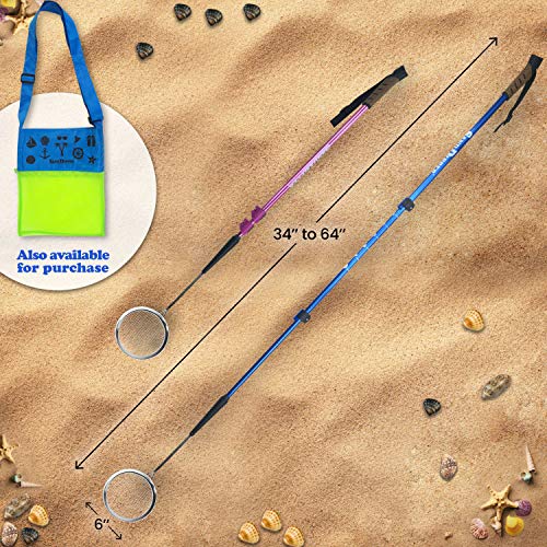 Sand Dipper Full Size Beach Scoop Shovel & Sifter Tool for Beachcombing – Adjustable Sea Glass, Shell, Shark Tooth Sifter for the Beach – Can Be Used as a Walking or Hiking Stick Too – 6”Basket (blue)