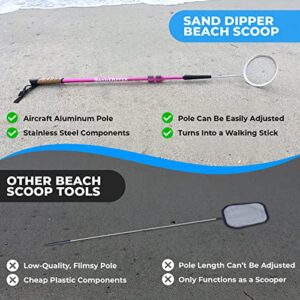 Sand Dipper Full Size Beach Scoop Shovel & Sifter Tool for Beachcombing – Adjustable Sea Glass, Shell, Shark Tooth Sifter for the Beach – Can Be Used as a Walking or Hiking Stick Too – 6”Basket (blue)