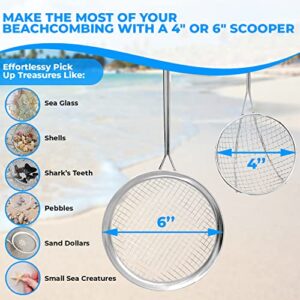 Sand Dipper Full Size Beach Scoop Shovel & Sifter Tool for Beachcombing – Adjustable Sea Glass, Shell, Shark Tooth Sifter for the Beach – Can Be Used as a Walking or Hiking Stick Too – 6”Basket (blue)