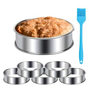6 pack english muffin ring 3.15inches stainless steel crumpet mold ring nonstick pastry ring double rolled tart rings with silicone brush for home baking (3.15inch/8cm)