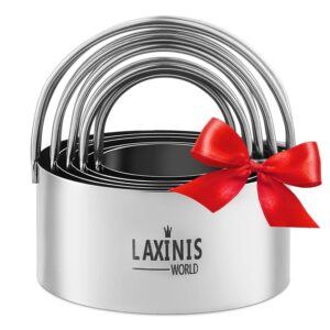 laxinis world biscuit cutter set, 5 pieces round cookies cutters with handle, 18/8 stainless steel graduated circle pastry and dough cutters