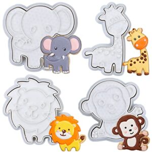 flycalf animal cookie cutters set with plunger stamps jungle safari animal zoo baking dough tools holiday shapes pla cutter molds for kids decorative party 3.5" kitchen cake supplies