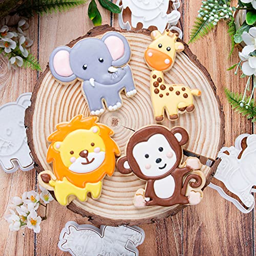 Flycalf Animal Cookie Cutters Set with Plunger Stamps Jungle Safari Animal Zoo Baking Dough Tools Holiday Shapes PLA Cutter Molds for Kids Decorative Party 3.5" Kitchen Cake Supplies