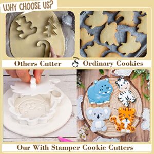 Flycalf Animal Cookie Cutters Set with Plunger Stamps Jungle Safari Animal Zoo Baking Dough Tools Holiday Shapes PLA Cutter Molds for Kids Decorative Party 3.5" Kitchen Cake Supplies