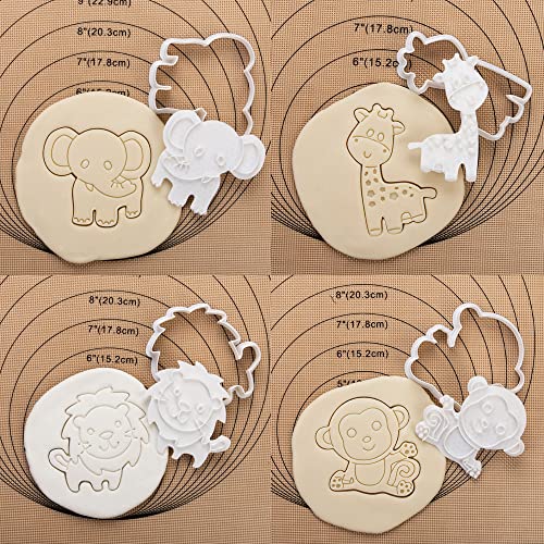 Flycalf Animal Cookie Cutters Set with Plunger Stamps Jungle Safari Animal Zoo Baking Dough Tools Holiday Shapes PLA Cutter Molds for Kids Decorative Party 3.5" Kitchen Cake Supplies