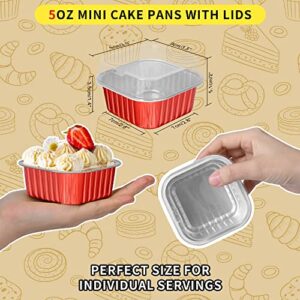 Mini Square Baking Cups,HEYYUMI 50pcs 5oz Aluminum Foil Mini Cake Pans with Lids,Disposable Ramekins Muffin Tins Cupcake Liners,Individual Dessert Containers Flans for Party Bakery(5 Colors E)