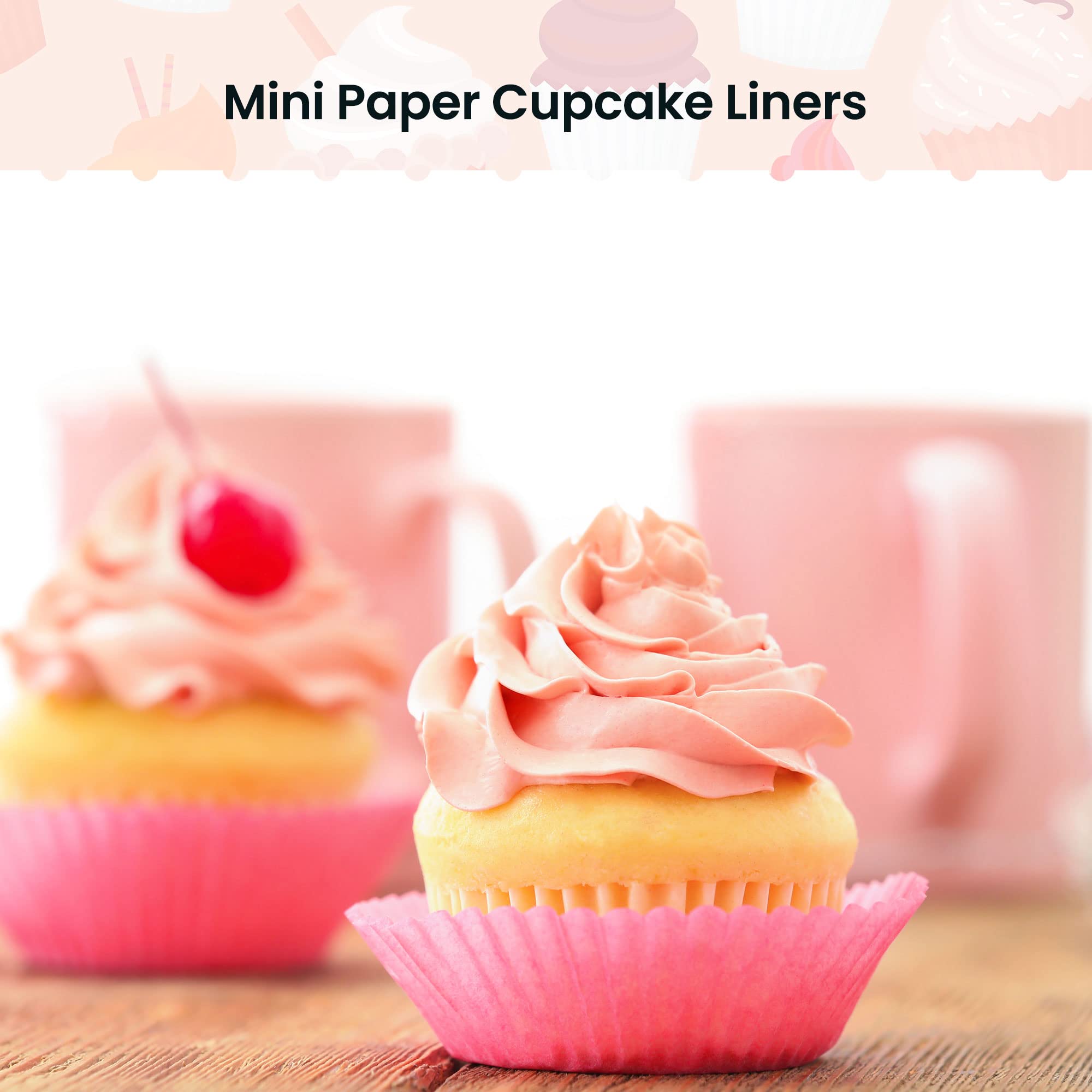 NUOMI 1 Inch Super Mini Cupcake papers Liners Baking Cups 1000 Pack Muffin Lining Wrappers, Pink