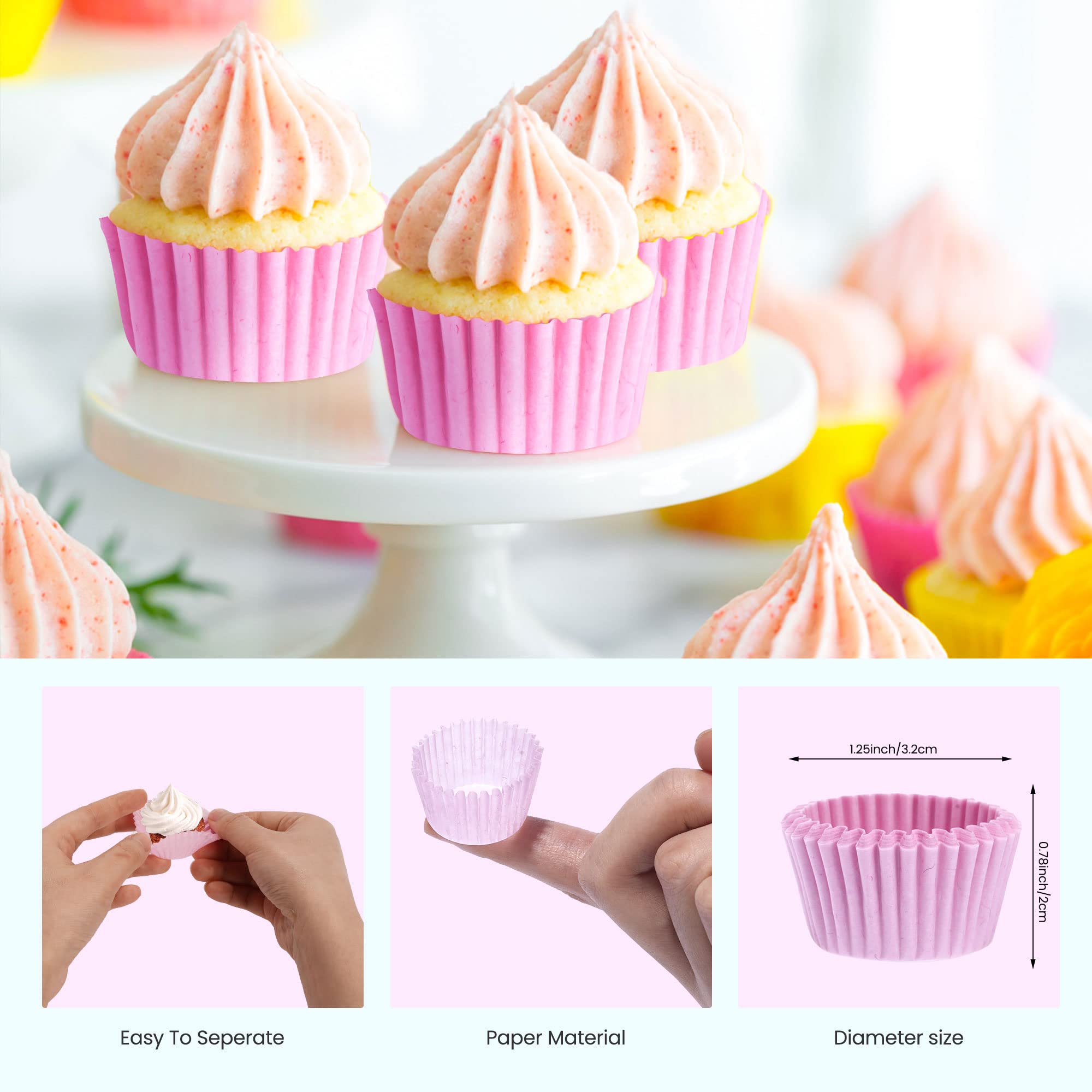 NUOMI 1 Inch Super Mini Cupcake papers Liners Baking Cups 1000 Pack Muffin Lining Wrappers, Pink