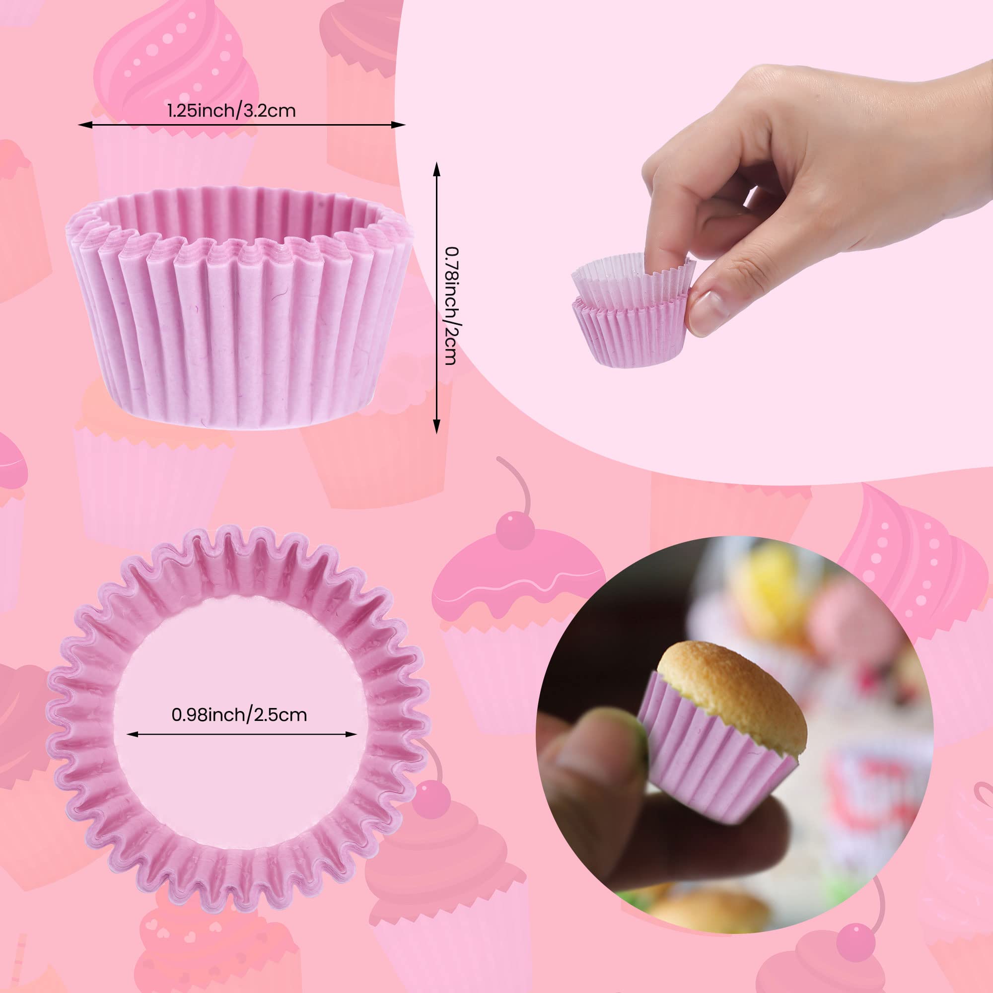 NUOMI 1 Inch Super Mini Cupcake papers Liners Baking Cups 1000 Pack Muffin Lining Wrappers, Pink