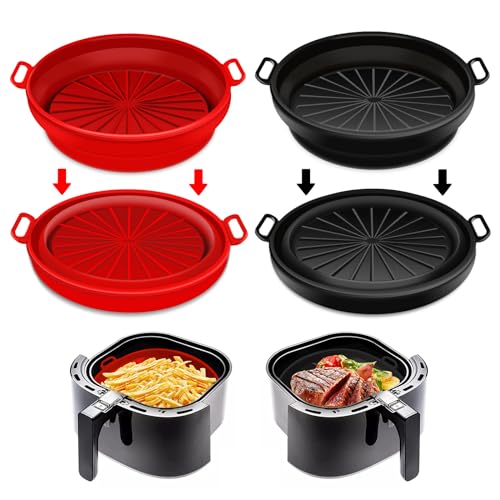 Silicone Air Fryer Liners Reusable Air Fryer Silicone Liners Collapsible Nesting 2Pcs 7.5inch 3QT-5QT Air Fryer Basket for Oven Microwave Air Fryer Accessories,Replacement of Parchment Paper