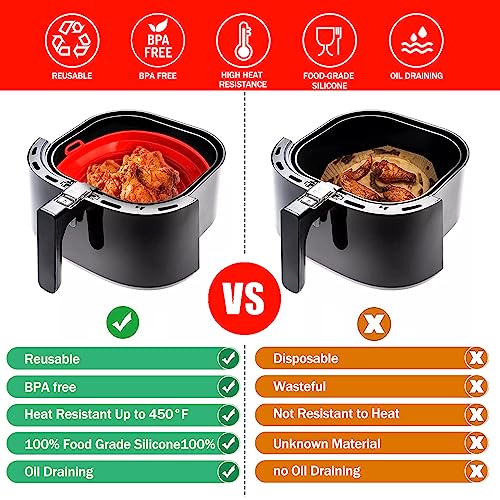 Silicone Air Fryer Liners Reusable Air Fryer Silicone Liners Collapsible Nesting 2Pcs 7.5inch 3QT-5QT Air Fryer Basket for Oven Microwave Air Fryer Accessories,Replacement of Parchment Paper