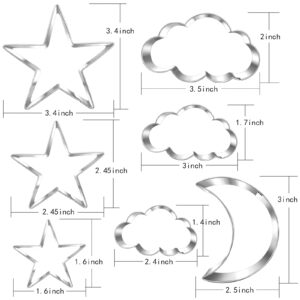 LUBTOSMN Twinkle Twinkle Little Star Cookie Cutter Set-7 Piece-From 3.5" to 1.6"-Cloud, Star, Moon Cookie Cutters for Baby Shower Gender Reveal Birthday Cake Cupcake Party Decorations