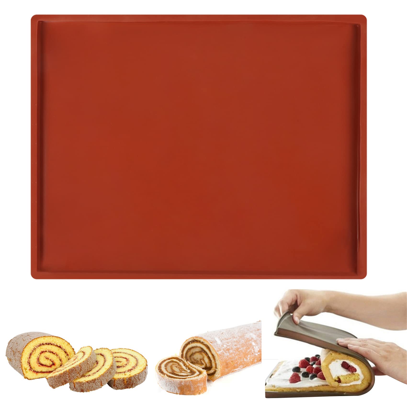 RESOME Large Swiss Roll Cake Mat Flexible silicone Baking Tray, 14.17x11 in Silicone Jelly Roll Pan Cookies sheet Bakeware Nonstick Baking Tray, silicone baking pan,Brown