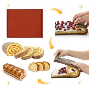 RESOME Large Swiss Roll Cake Mat Flexible silicone Baking Tray, 14.17x11 in Silicone Jelly Roll Pan Cookies sheet Bakeware Nonstick Baking Tray, silicone baking pan,Brown