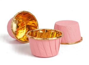golden apple, aluminum foil paper mini cake baking cups 50 pack, muffin cupcake baking mold cup liners baking cups for party wedding festival, cupcake liners, small pink in gold