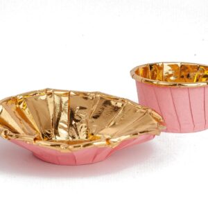 GOLDEN APPLE, Aluminum Foil Paper Mini Cake Baking Cups 50 Pack, Muffin Cupcake Baking Mold Cup Liners Baking Cups for Party Wedding Festival, cupcake liners, Small Pink in Gold