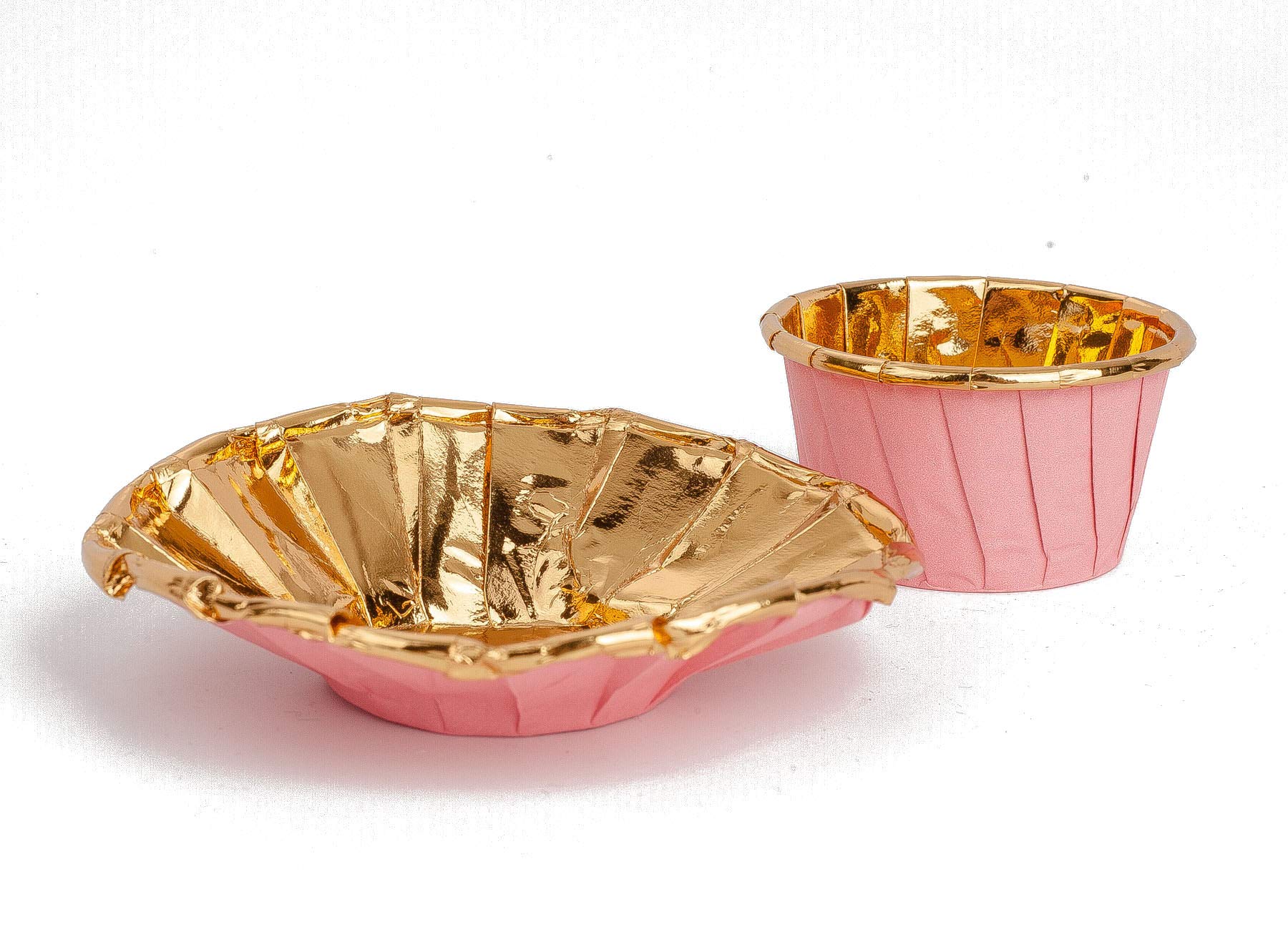 GOLDEN APPLE, Aluminum Foil Paper Mini Cake Baking Cups 50 Pack, Muffin Cupcake Baking Mold Cup Liners Baking Cups for Party Wedding Festival, cupcake liners, Small Pink in Gold