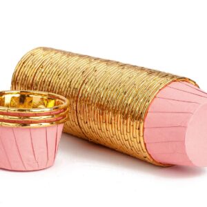 GOLDEN APPLE, Aluminum Foil Paper Mini Cake Baking Cups 50 Pack, Muffin Cupcake Baking Mold Cup Liners Baking Cups for Party Wedding Festival, cupcake liners, Small Pink in Gold