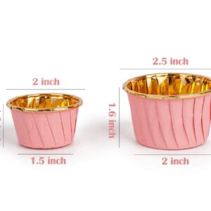 GOLDEN APPLE, Aluminum Foil Paper Mini Cake Baking Cups 50 Pack, Muffin Cupcake Baking Mold Cup Liners Baking Cups for Party Wedding Festival, cupcake liners, Small Pink in Gold