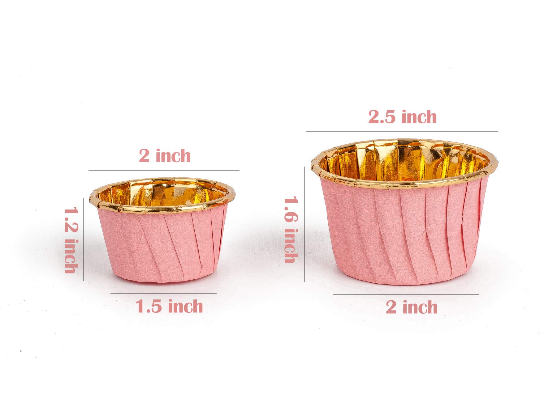 GOLDEN APPLE, Aluminum Foil Paper Mini Cake Baking Cups 50 Pack, Muffin Cupcake Baking Mold Cup Liners Baking Cups for Party Wedding Festival, cupcake liners, Small Pink in Gold