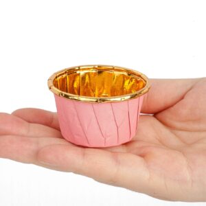 GOLDEN APPLE, Aluminum Foil Paper Mini Cake Baking Cups 50 Pack, Muffin Cupcake Baking Mold Cup Liners Baking Cups for Party Wedding Festival, cupcake liners, Small Pink in Gold