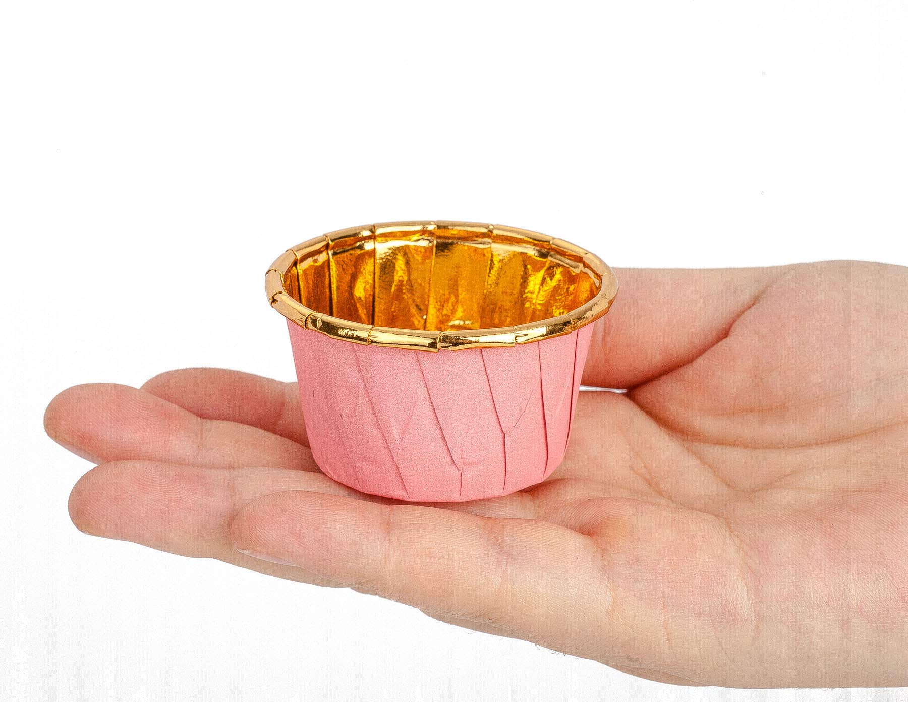 GOLDEN APPLE, Aluminum Foil Paper Mini Cake Baking Cups 50 Pack, Muffin Cupcake Baking Mold Cup Liners Baking Cups for Party Wedding Festival, cupcake liners, Small Pink in Gold