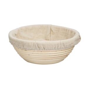 eoocvt 7 inch round banneton brotform bread dough proofing rising rattan handmade basket with linen liner cloth - 18 x 9cm